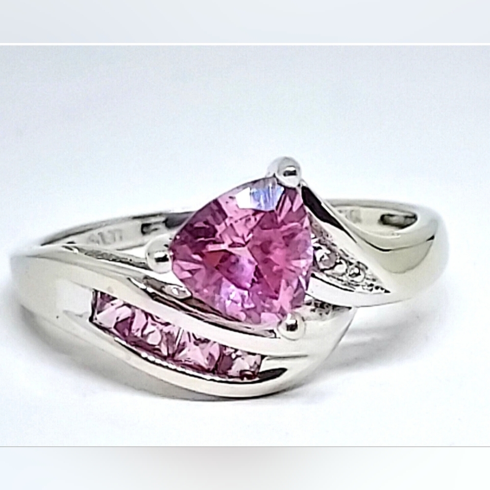 Pink Garnet Teardrop Ring in Silver Tone